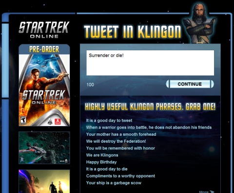 How do you say where is the bathroom in klingon Cryptic S New Promo Site Allows You To Tweet In Klingon Trekmovie Com